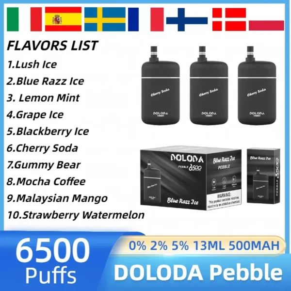 DOLODA Pebble 6500 Puffs 0% 2% 5% Nikotin wiederaufladbarer Einweg-Vape Großhandel – JumpVape – 2