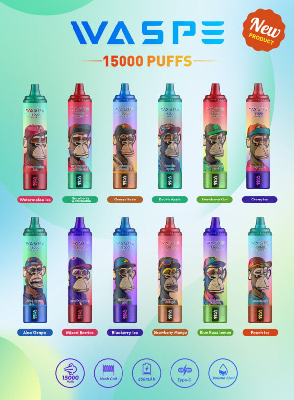 WASPE 15000 PUFFS 0% 2% 3% 5% nikotino vienkartinių Vape didmeninė prekyba – JumpVape – 1