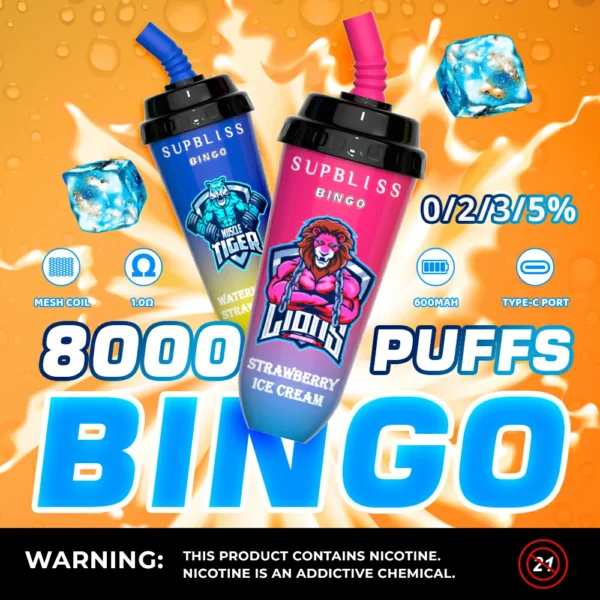 RandM Supbliss Bingo 8000 Puffs 0% 2% 3% 5% Alhainen nikotiini Ladattava kertakäyttöinen Vapes Pen Bulk Tukkumyynti - JumpVape - 1