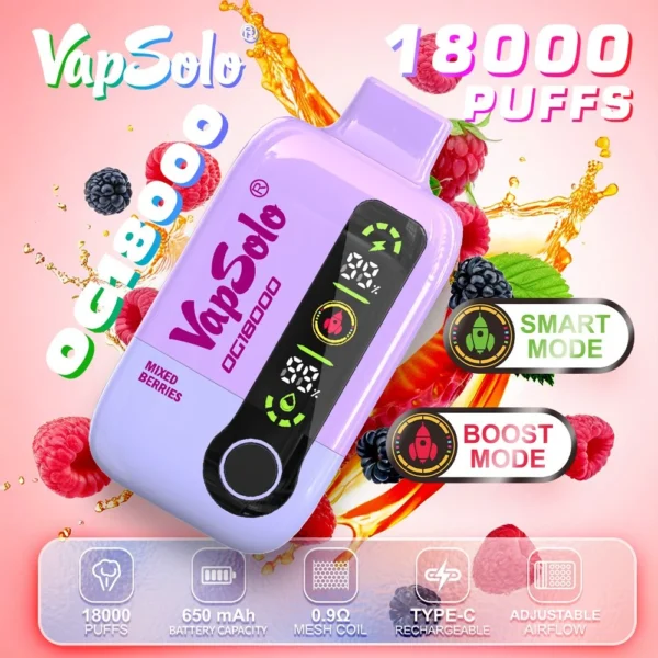 Vapsolo DG 18000 Puffs 2% 5% Düşük Nikotinli Şarj Edilebilir Tek Kullanımlık Vapes Kalem Toplu Toptan Satın Al - JumpVape - 6