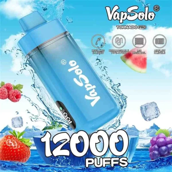 Vapsolo Tornado Pro 12000 Puffs 2% 5% Stylo vapes jetable rechargeable à faible teneur en nicotine en vrac Acheter en gros - JumpVape - 1