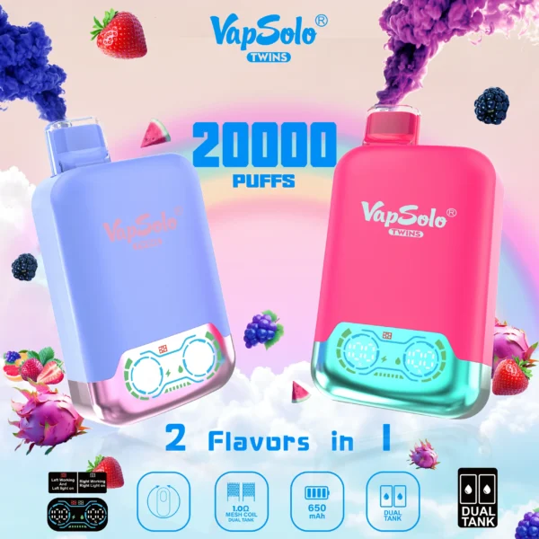 VapSolo Twins 20000 vpihov 2% 5% Vape pero za enkratno uporabo z nizko vsebnostjo nikotina Nakup na debelo - JumpVape - 1