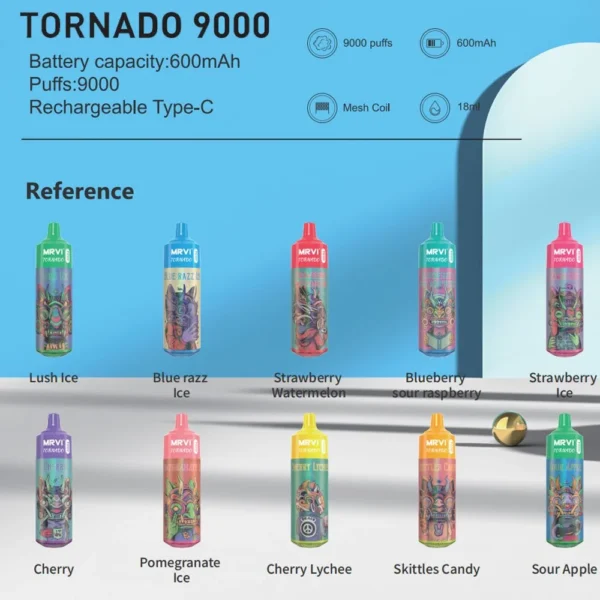 MRVI Tornado 9000 Puffs 2% 3% 5% Düşük Nikotinli Şarj Edilebilir Tek Kullanımlık Vapes Kalemi Toplu Toptan Satın Al - JumpVape - 1