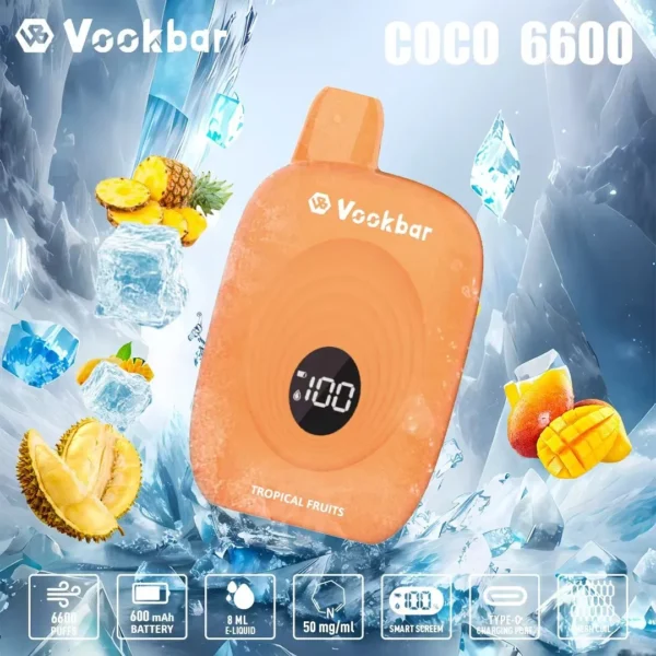 Vookbar Coco 6600 Puffs digitaalne nutikas ekraan 3%, madala nikotiinisisaldusega laetav ühekordne Vapes pliiats hulgimüük - JumpVape - 3