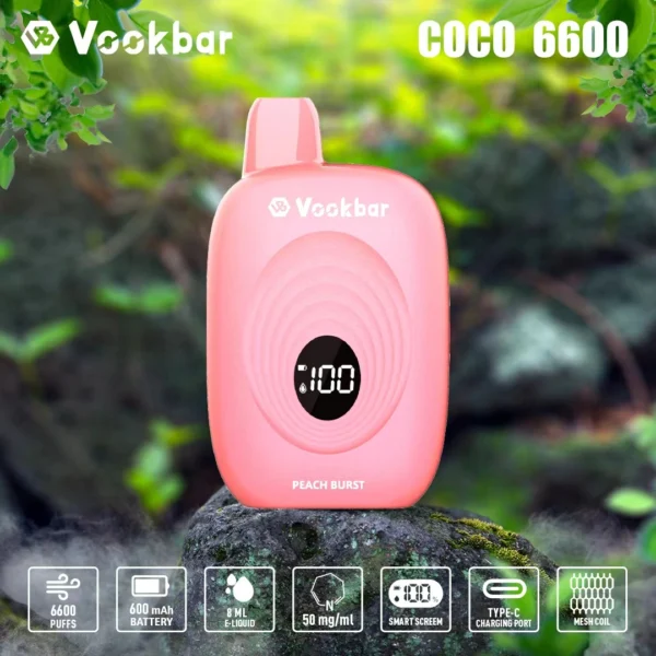 Vookbar Coco 6600 Puffs digitaalne nutikas ekraan 3%, madala nikotiinisisaldusega laetav ühekordne Vapes pliiats hulgimüük - JumpVape - 5