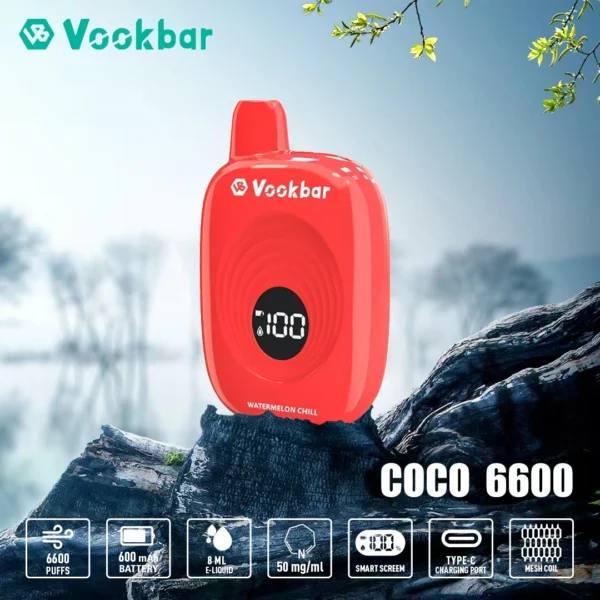 Vookbar Coco 6600 Puffs digitaalne nutikas ekraan 3% madala nikotiinisisaldusega laetav ühekordselt kasutatav Vapes pliiats hulgimüük - JumpVape - 8