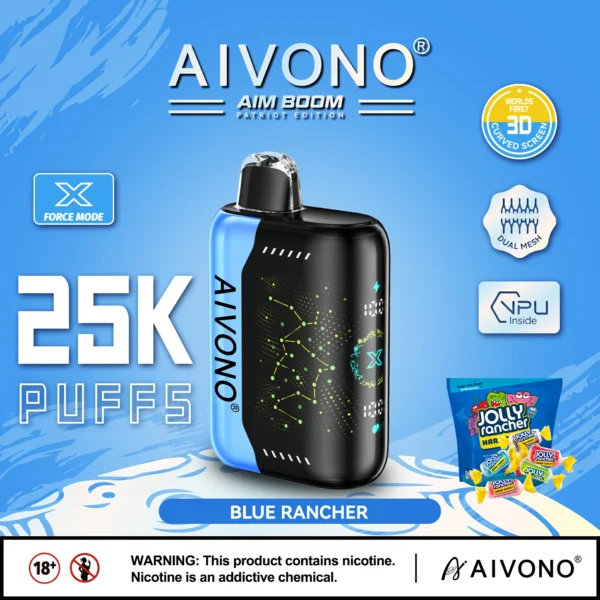 AIVONO AIM BOOM 25000 Puffs kahevõrguga digitaalne ekraan 0% 2% 3% 5% Madala nikotiinisisaldusega taaslaetav ühekordne Vapes pliiats hulgimüük - JumpVape - 8