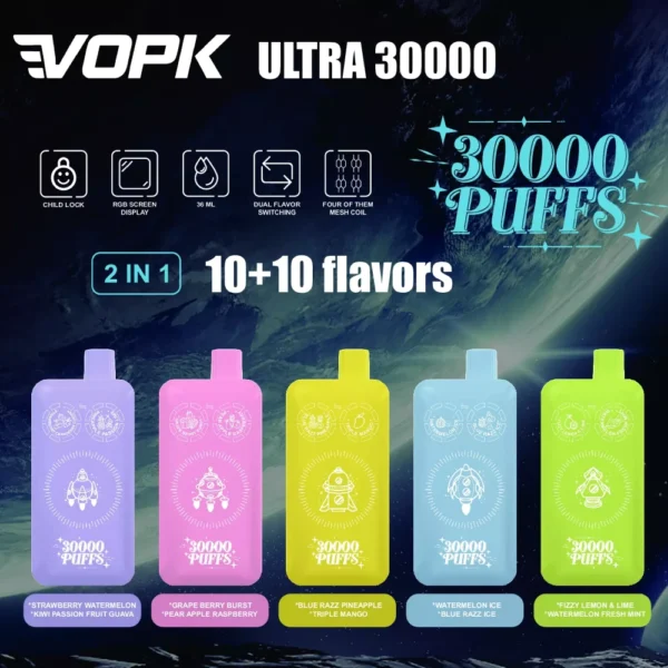 VOPK ULTRA 30000 Puffs s dvojitou príchuťou Dual Mesh Digitálna obrazovka 2% Nízke nikotínové dobíjacie pero na jednorazové vapes Hromadný nákup Veľkoobchod - JumpVape - 1